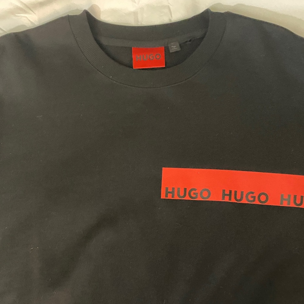 HUGO Black Crewneck with Red Branding